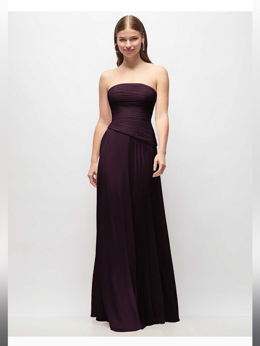 Dessy Collection Strapless Pleated Chiffon Gown In Plum- Nwt